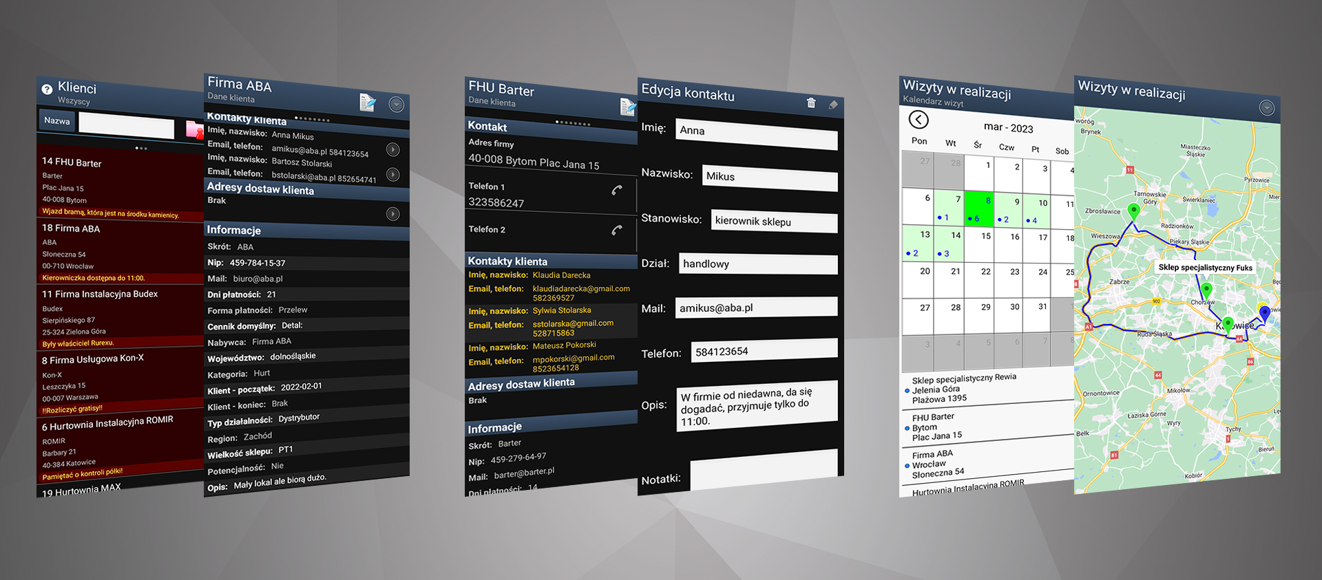 Mobilny CRM aplikacja - przegląd ekranów programu
